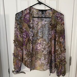 White House Black Market Multicolor Floral Sheer Cardigan